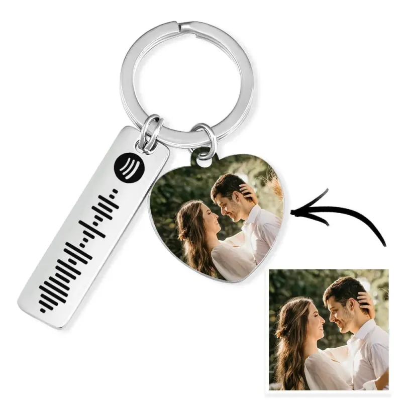 Personalized Spotify Keychain Custom Picture & Music Song Code Heart Couples Photo Keyring Gifts for Boyfriend 2