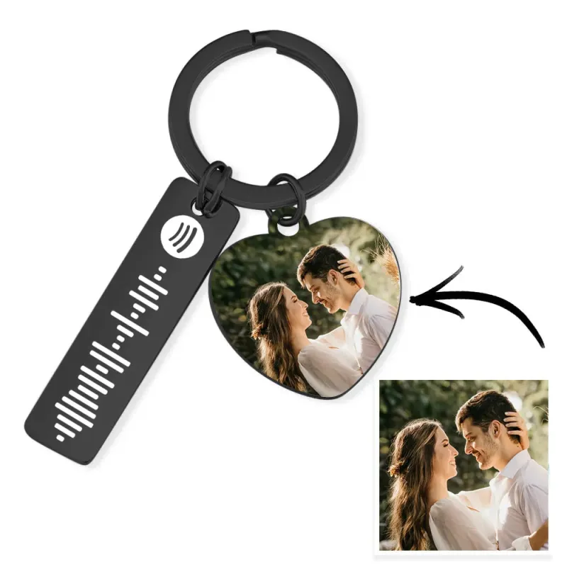 Personalized Spotify Keychain Custom Picture & Music Song Code Heart Couples Photo Keyring Gifts for Boyfriend