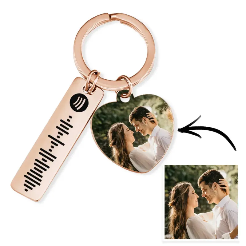 Personalized Spotify Keychain Custom Picture & Music Song Code Heart Couples Photo Keyring Gifts for Boyfriend 4