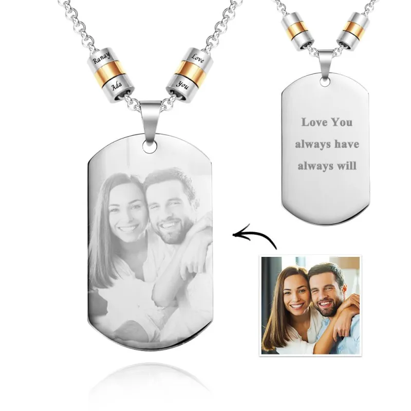 Personalized Square Photo Necklace With Engraved Beads Pendant Gifts For Lovers 1