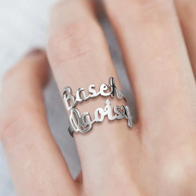 Personalized Two Name Ring Silver