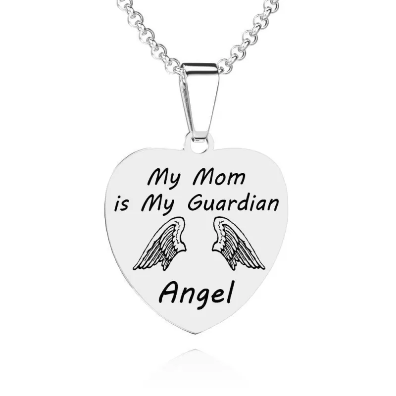 Photo Engraved Tag Necklace with Engraving Stainless Steel with Wings Gifts for Mother's Day 1