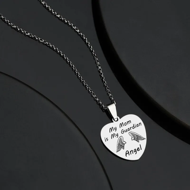 Photo Engraved Tag Necklace with Engraving Stainless Steel with Wings Gifts for Mother's Day 4