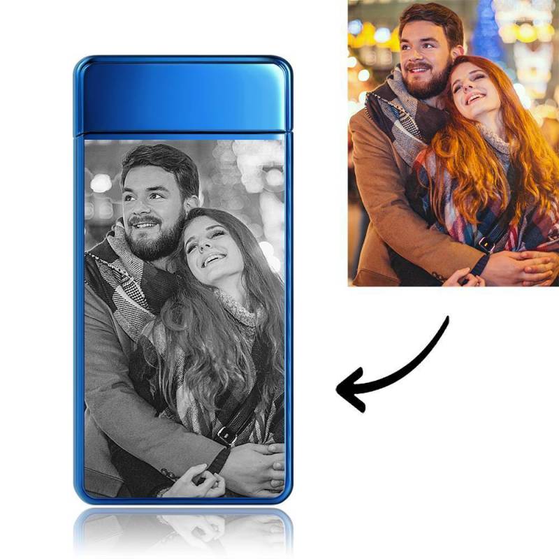 Photo Lighter Custom Photo Engraved Lighter Blue Christmas Gift