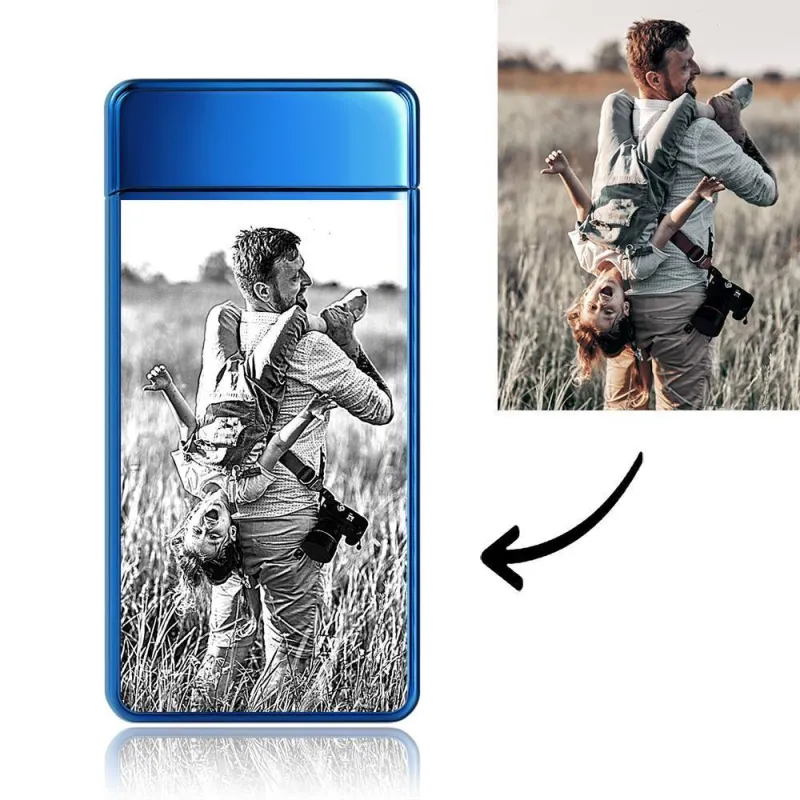 Photo Lighter Custom Photo Engraved Lighter Blue Keepsake Gift