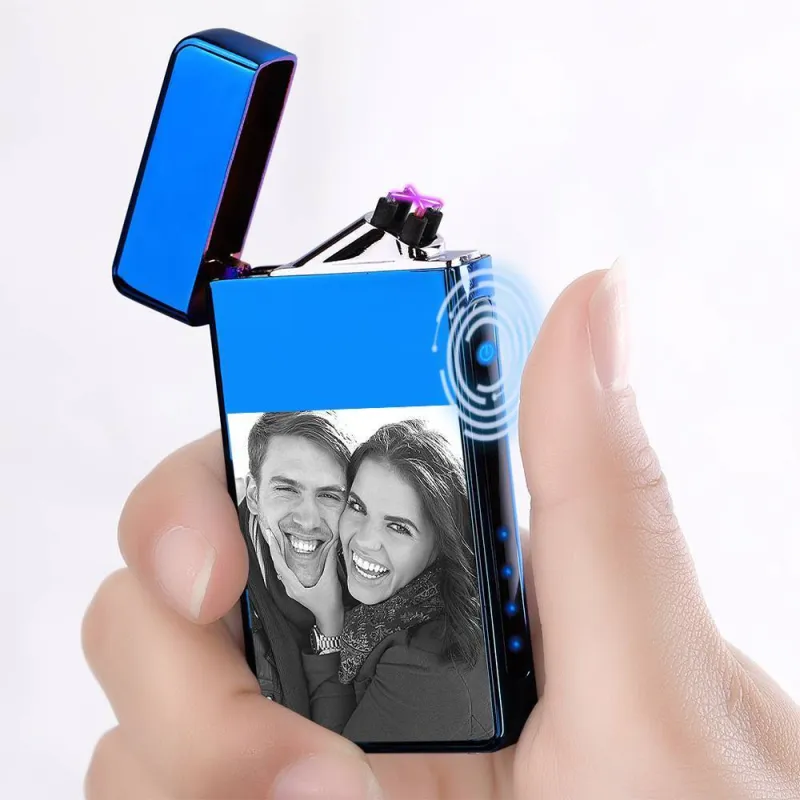 Photo Lighter With Engraving Electric Lighter Great Gift For Boyfriend Blue 2