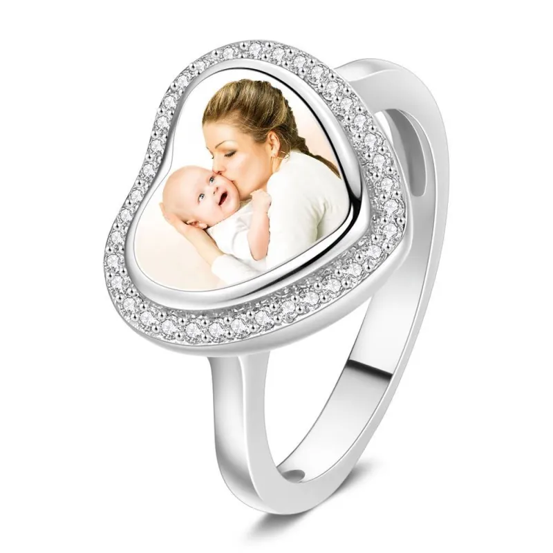 Photo Ring Heart Shaped Silver Mother S Gift 1