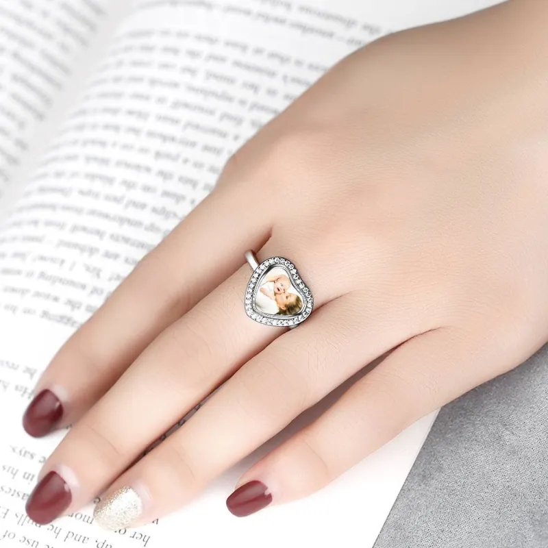 Photo Ring Heart Shaped Silver Mother S Gift 2