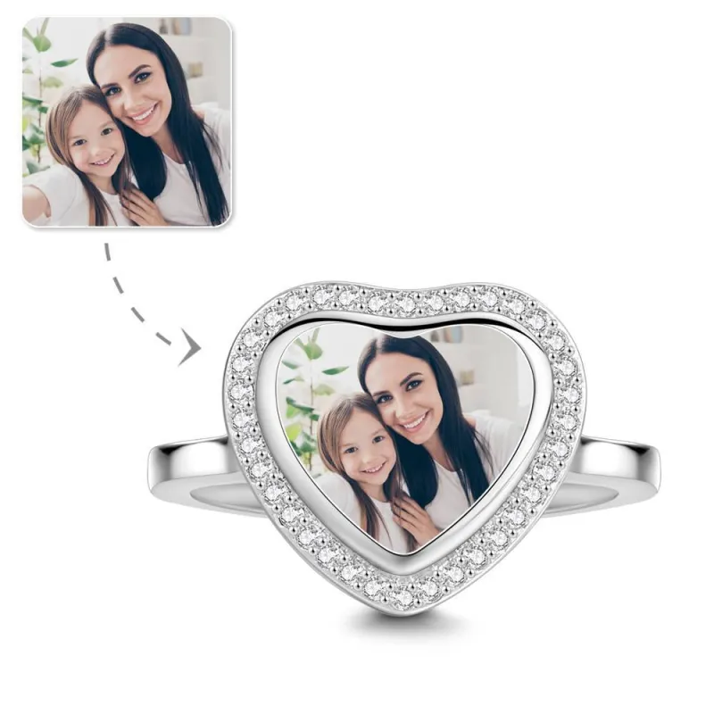 Photo Ring Heart Shaped Silver Mother S Gift 5