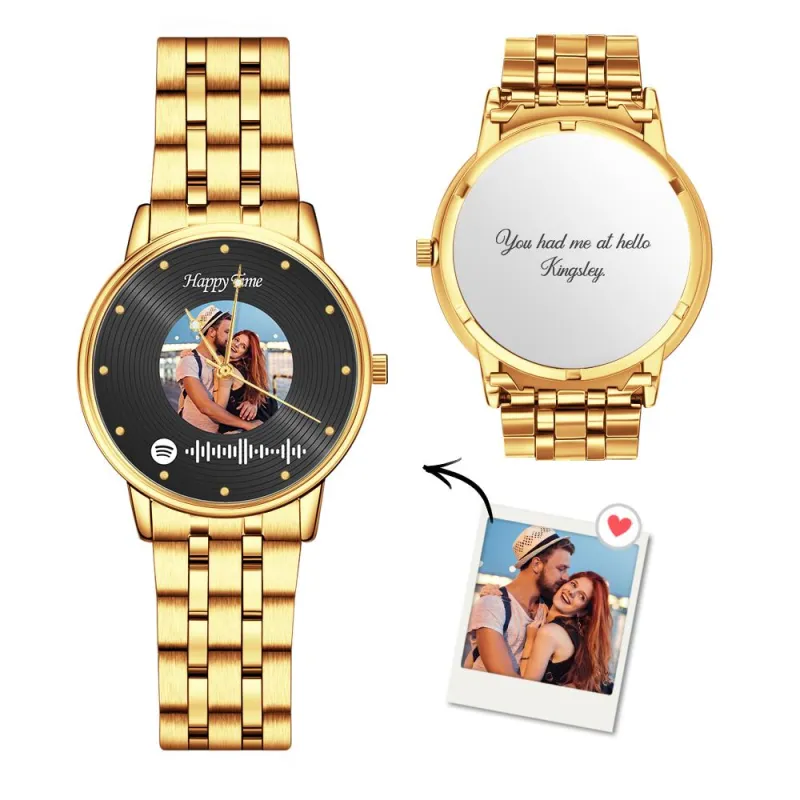 Photo Scannable Spotify Code Watch Vintage Vinyl Records Design Watch Gifts  For Couples