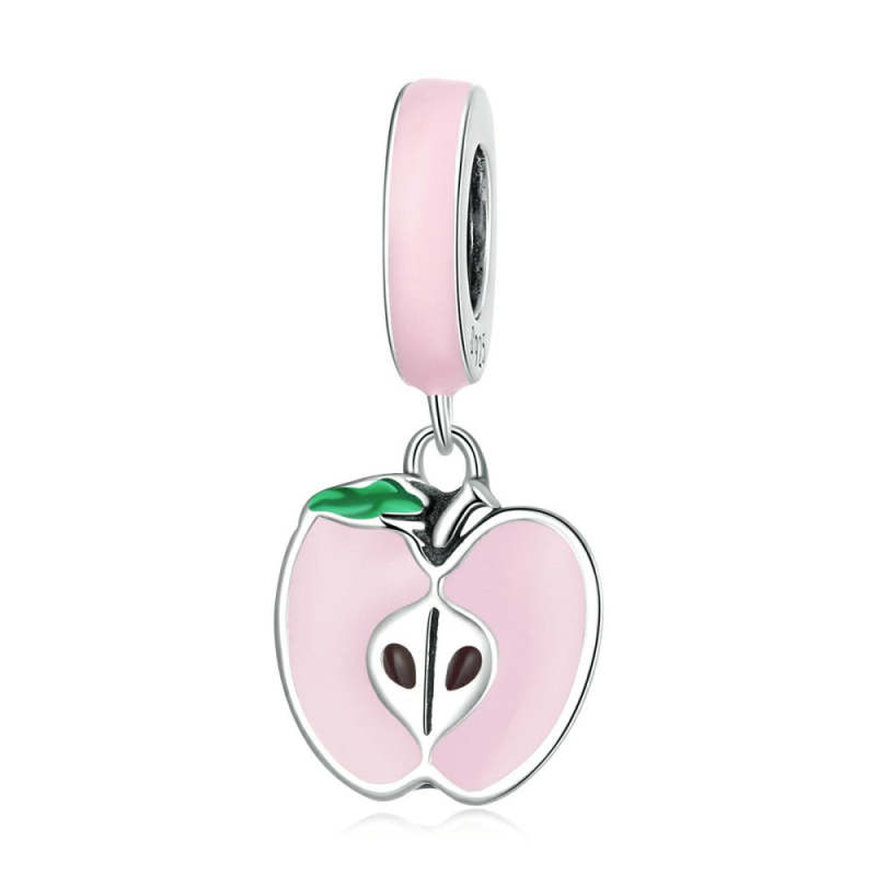 Pink Apple Dangle Charm Silver