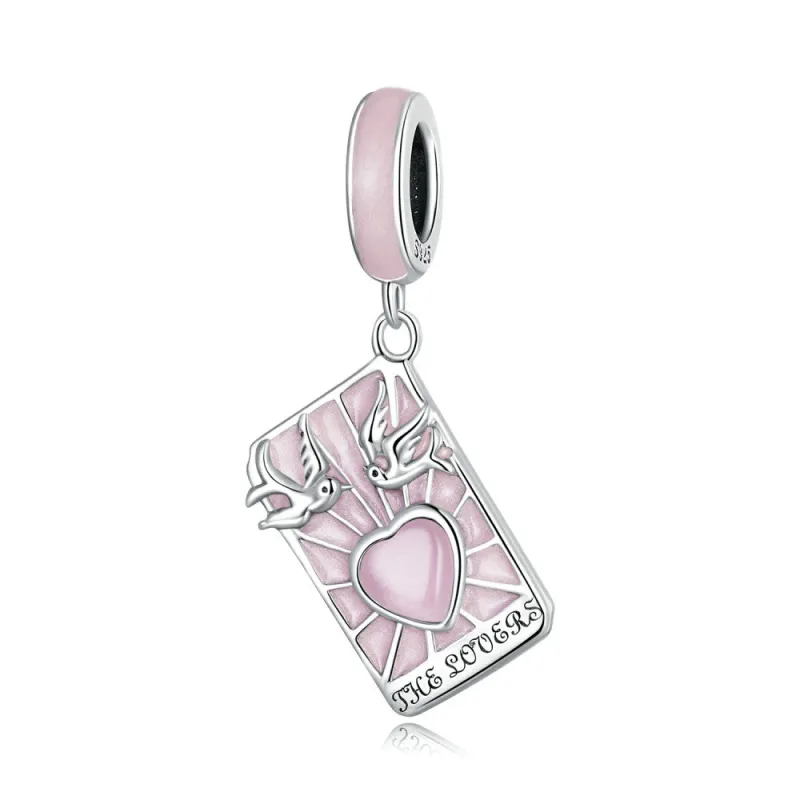 Pink The Lovers Tarrot Dangle Charm Silver