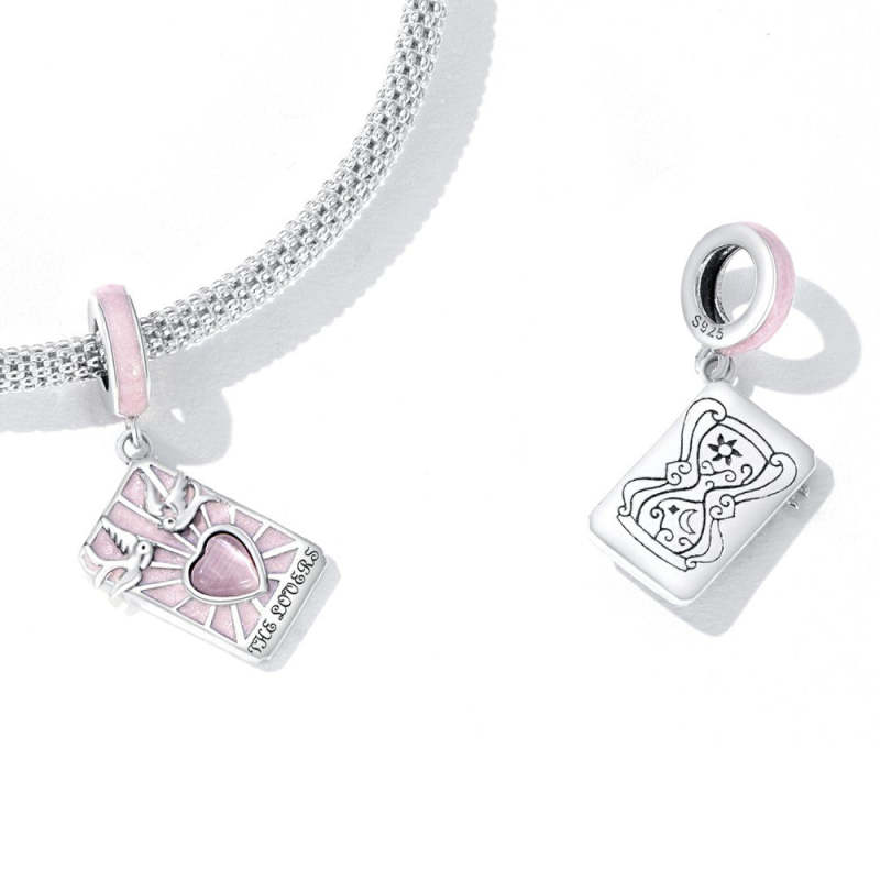 Pink The Lovers Tarrot Dangle Charm Silver 2