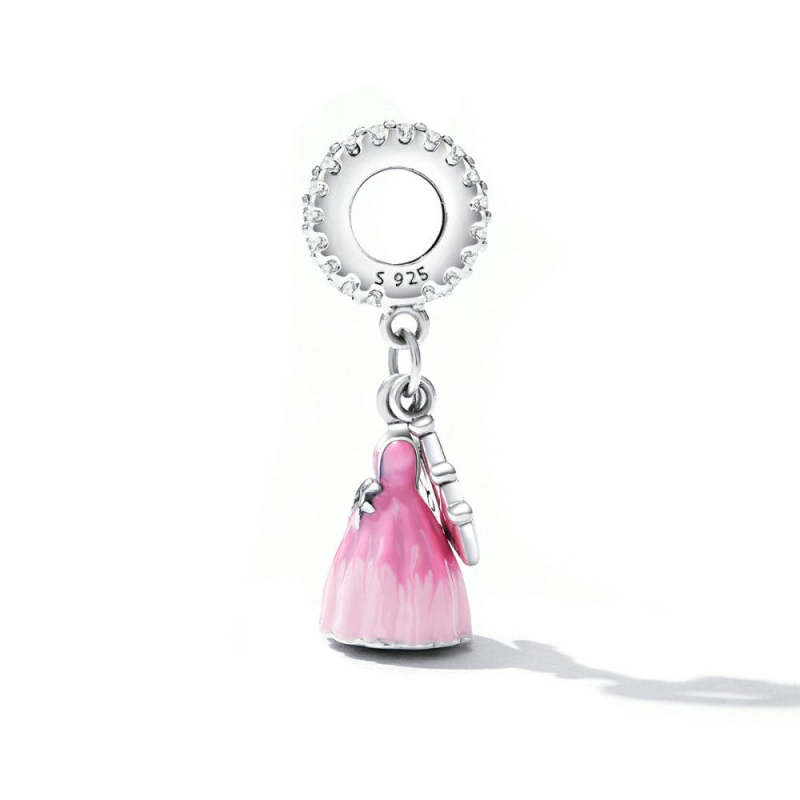 Princess Dress Crown Dangle Charm Silver 1