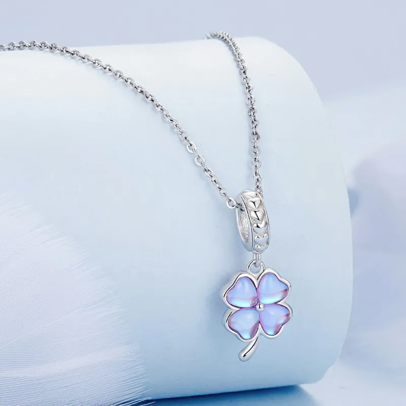 Purple Four Leaf Clover Dangle Charm Silver 1