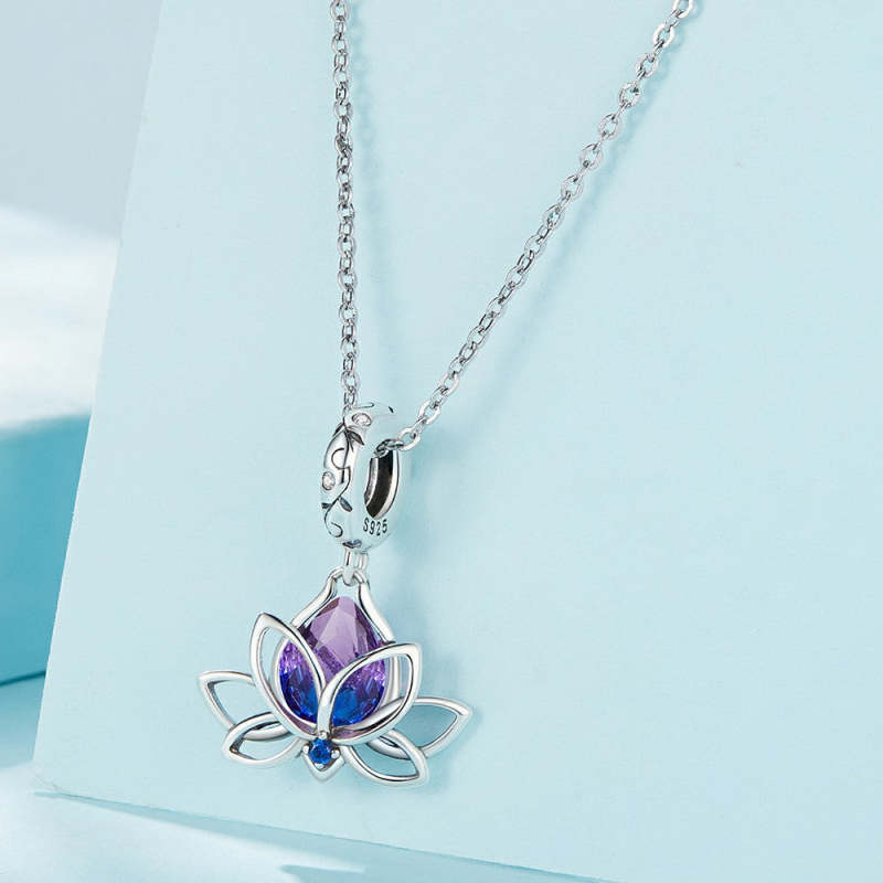 Purple Lotus Dangle Charm Silver 1