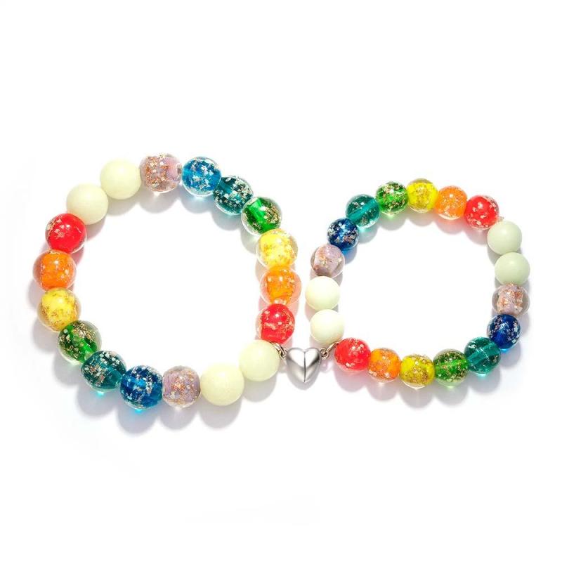 Rainbow Couple's Firefly Glass Stretch Beaded Bracelet Glow in the Dark Luminous Bracelet