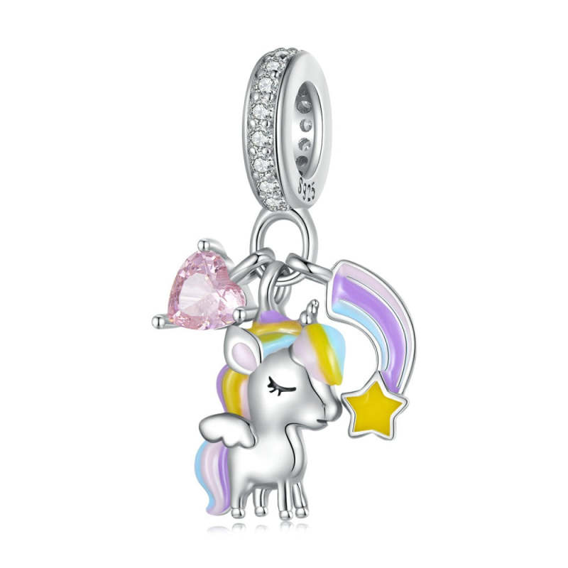 Rainbow Unicorn Dangle Charm Silver