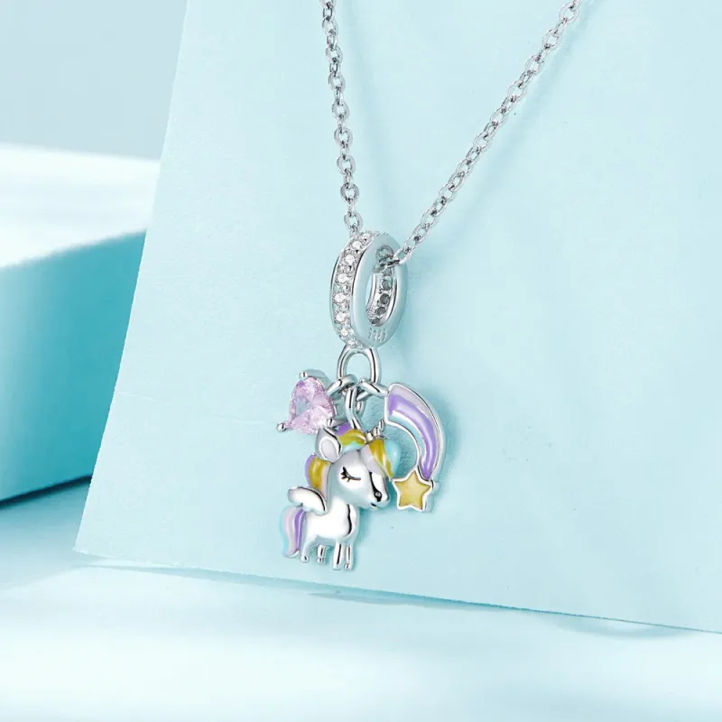 Rainbow Unicorn Dangle Charm Silver 1