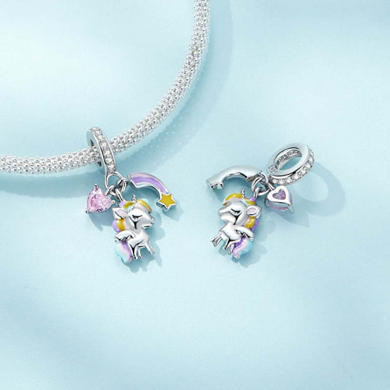 Rainbow Unicorn Dangle Charm Silver 2