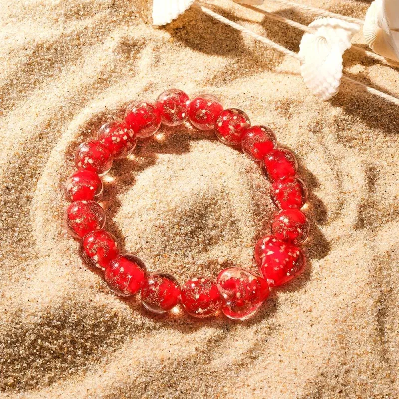 Red Heart-to-Heart Firefly Glass Stretch Beaded Bracelet Glow in the Dark Luminous Bracelet 5