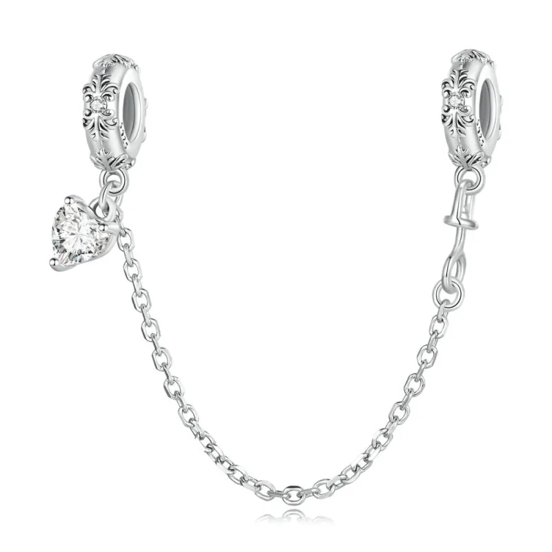 Retro Pattern Safety Charm Chain Silver