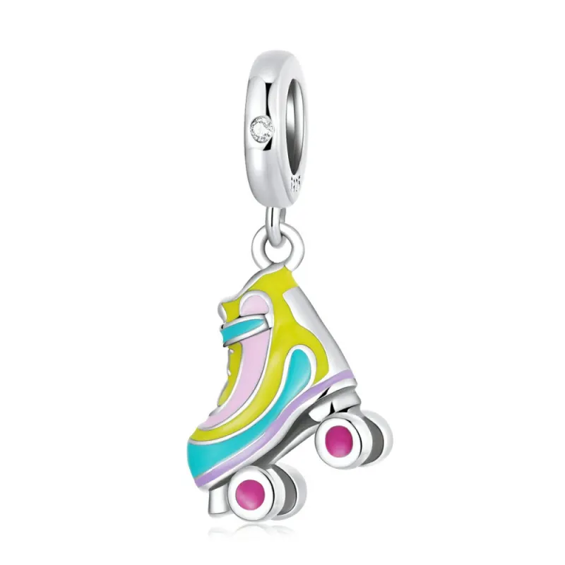 Roller Skates Dangle Charm Silver