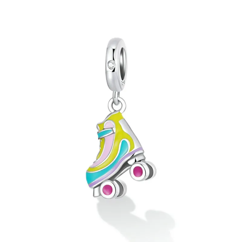 Roller Skates Dangle Charm Silver 1