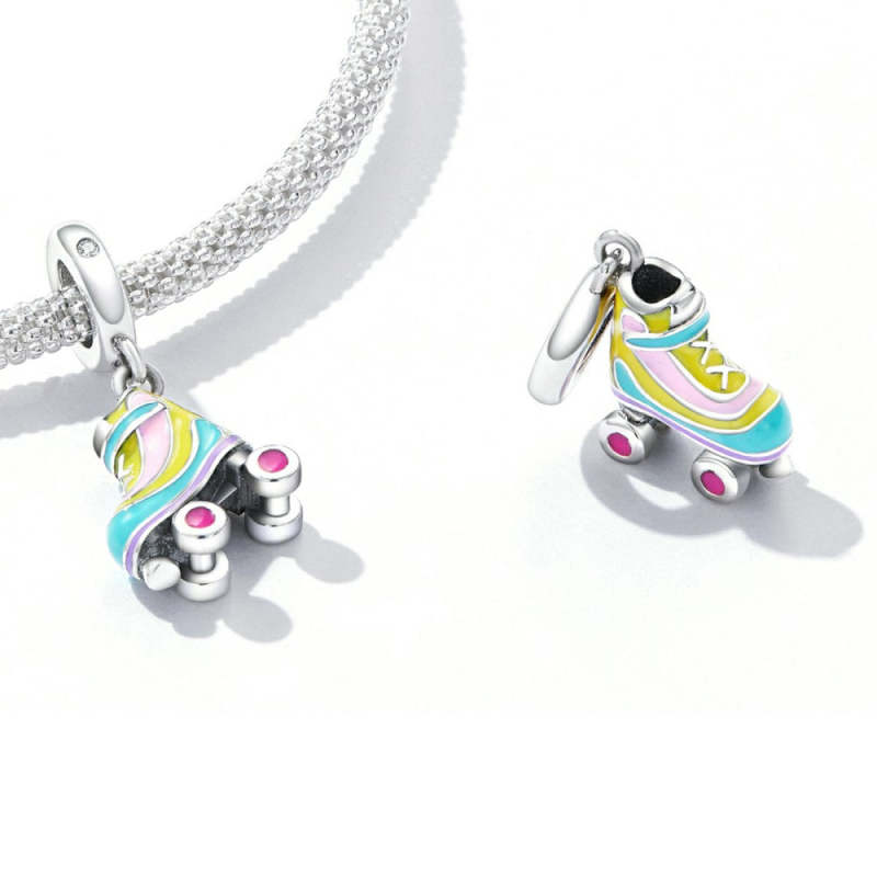 Roller Skates Dangle Charm Silver 2