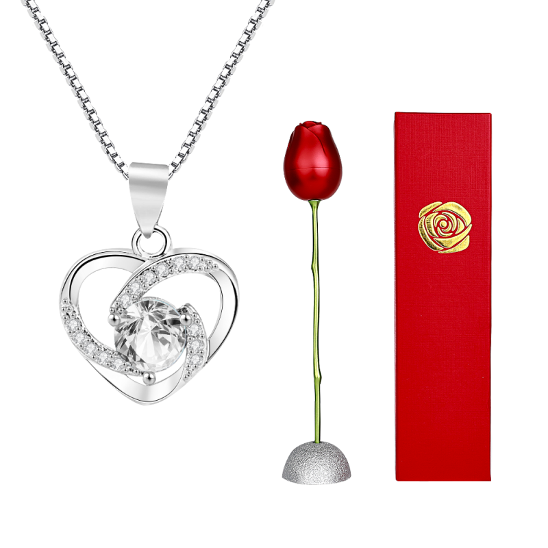 Rose Gift box With Heart Necklace Rose Shaped Necklace Gift Box Jewellery Gift Box Gifts for Her