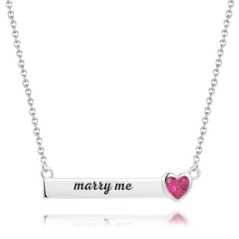 Rose Heart Bar Necklace with Engraving Silver