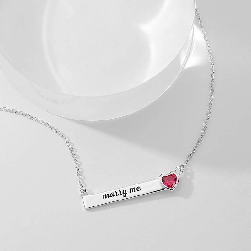 Rose Heart Bar Necklace with Engraving Silver 3