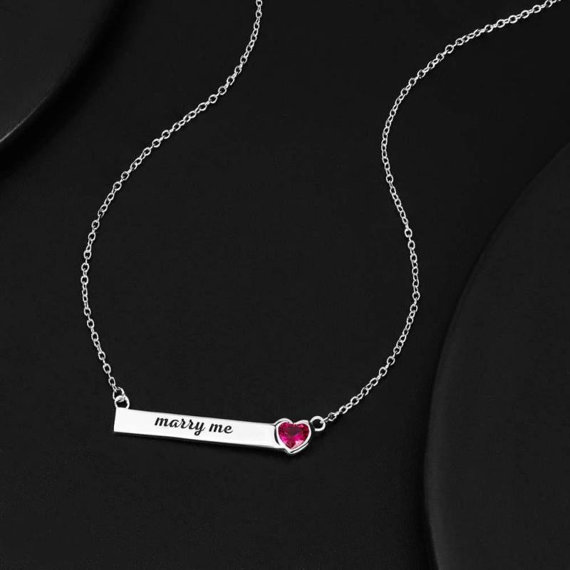 Rose Heart Bar Necklace with Engraving Silver 5