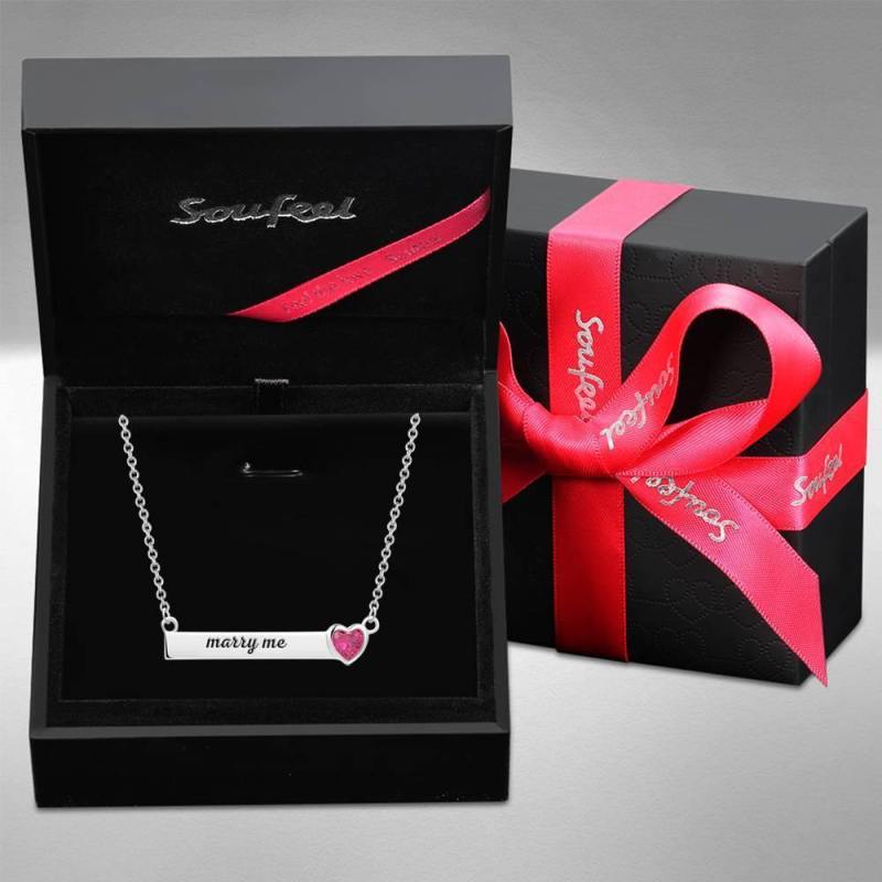 Rose Heart Bar Necklace with Engraving Silver 6