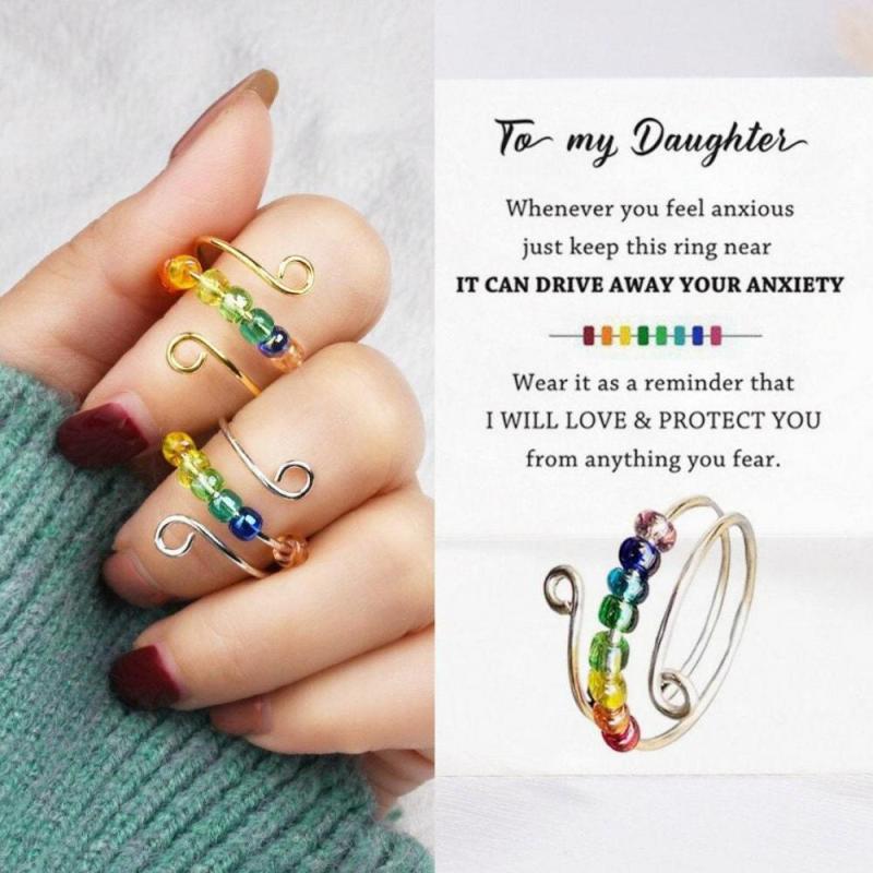 Rotating Ring Relieving Anxiety Adjustable Rainbow Fidget Ring Jewelry Gift for Women 1