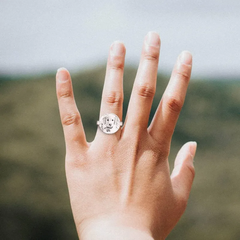 Round Photo Engraved Ring with Engraving Platinum Plated Silver 2