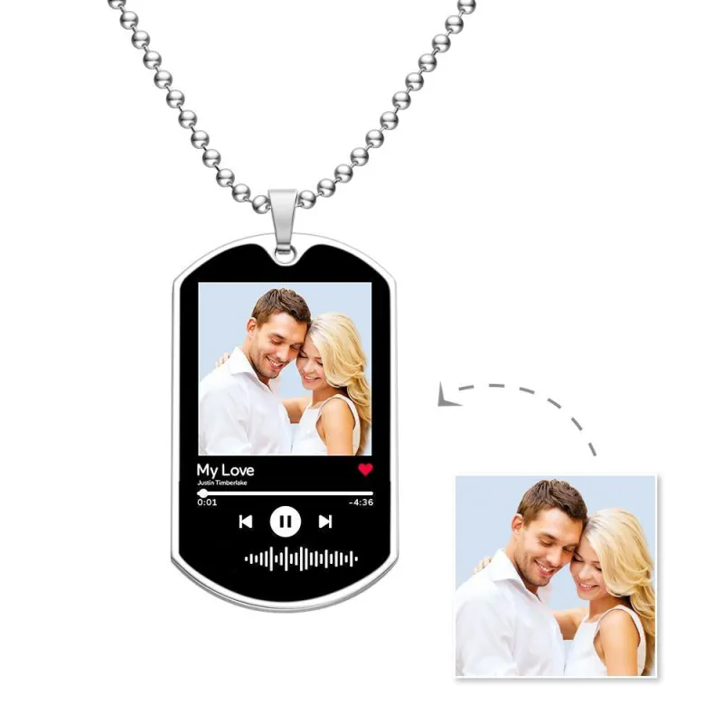 Scannable Custom Music Code Necklace Engraved Music Song Photo Necklace Memorial Gifts for Him