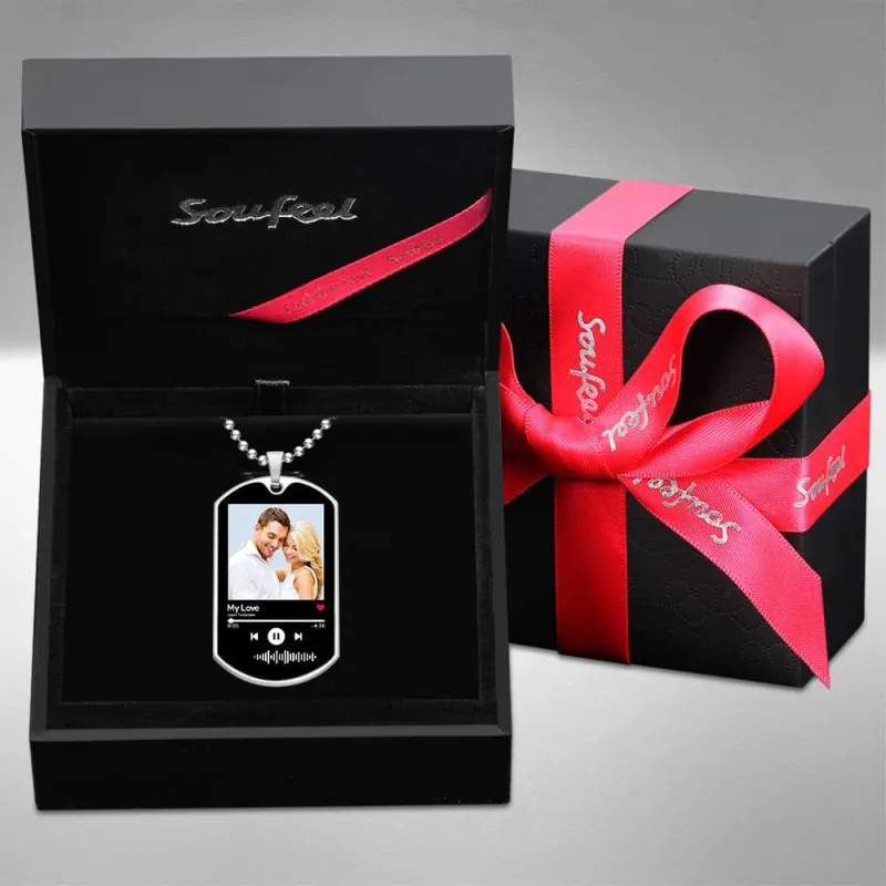 Scannable Custom Music Code Necklace Engraved Music Song Photo Necklace Memorial Gifts for Him 4