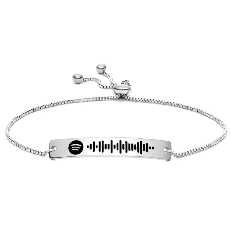 Scannable Spotify Code Bracelet Engraved Bar Bracelet Custom Music Song Bracelet Black Color Gifts for Her 5