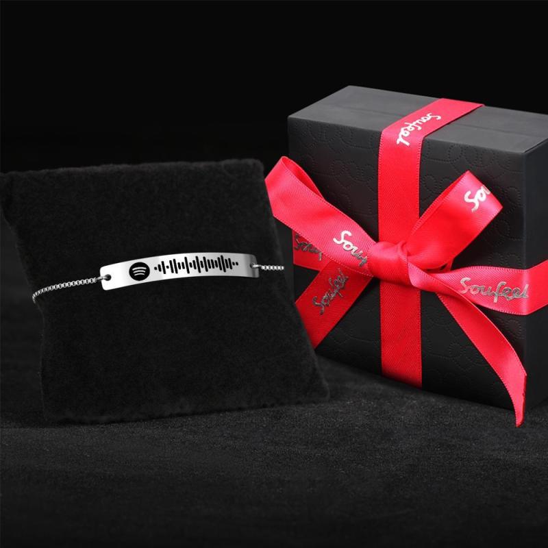 Scannable Spotify Code Bracelet Engraved Bar Bracelet Silver Color Gifts for Girlfriend 1