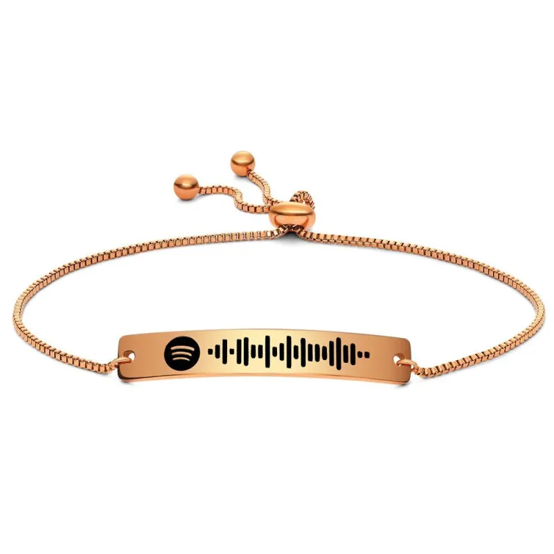 Scannable Spotify Code Bracelet Spotify Favorite Song Engraved Bar Bracelet Rose Gold Anniversary Gifts