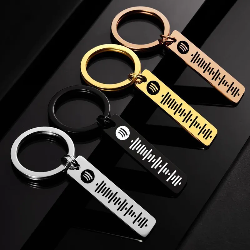 Scannable Spotify Code Keychain, Custom Music Song Keychains Black 1