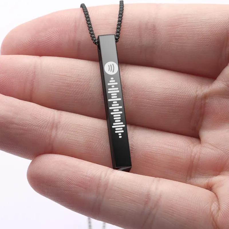 Scannable Spotify Code Necklace 3D Engraved Vertical Bar Necklace Gifts for Girlfriend Black 2