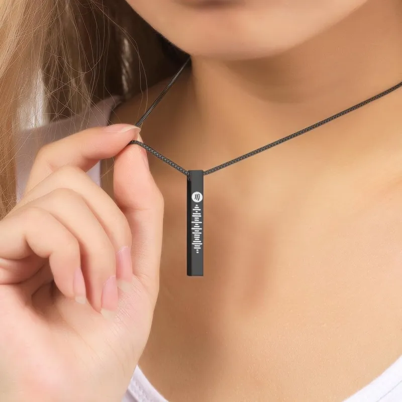 Scannable Spotify Code Necklace 3D Engraved Vertical Bar Necklace Gifts for Girlfriend Black 3