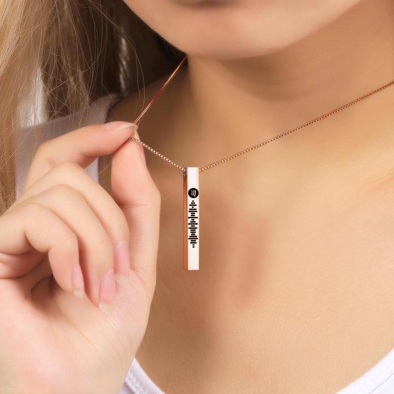 Scannable Spotify Code Necklace 3D Engraved Vertical Bar Necklace Gifts for Girlfriend Rose Gold 3