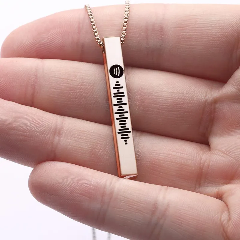 Scannable Spotify Code Necklace 3D Engraved Vertical Bar Necklace Gifts for Girlfriend Rose Gold 1