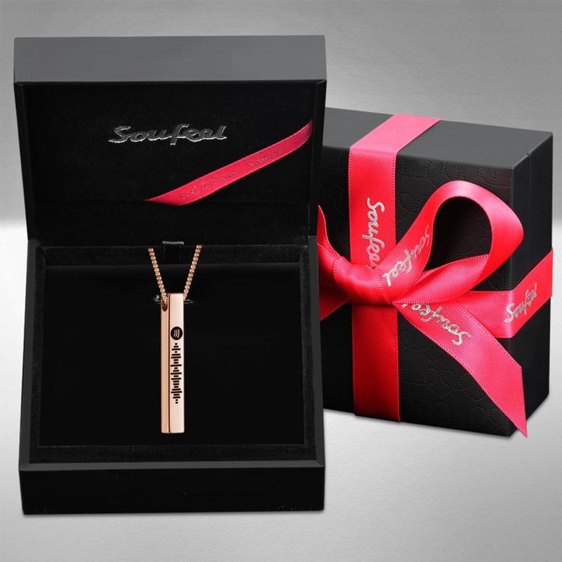 Scannable Spotify Code Necklace 3D Engraved Vertical Bar Necklace Gifts for Girlfriend Rose Gold 4