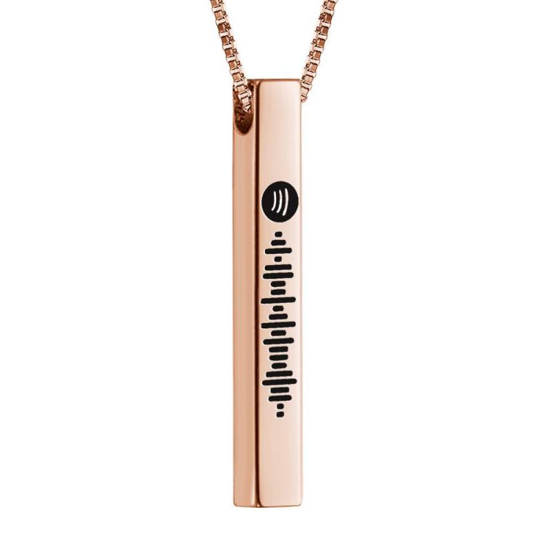 Scannable Spotify Code Necklace 3D Engraved Vertical Bar Necklace Gifts for Girlfriend Rose Gold