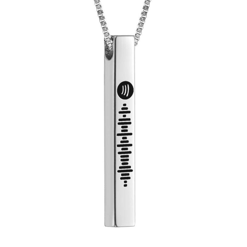 Scannable Spotify Code Necklace 3D Engraved Vertical Bar Necklace Gifts for Girlfriend Black 5