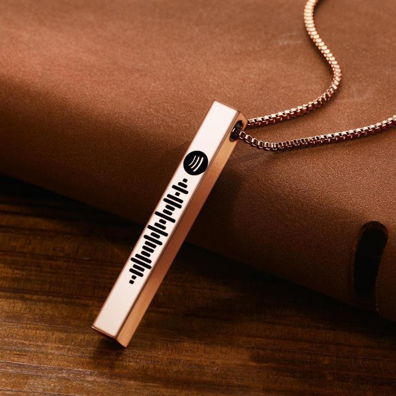 Scannable Spotify Code Necklace 3D Engraved Vertical Bar Necklace Gifts for Girlfriend Rose Gold 2